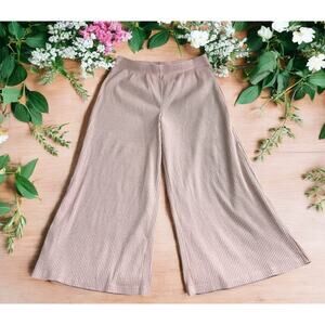 Shein Pink Metallic Rib Pull-On Wide Leg Pants Sz Large Crop Stretch Coquette